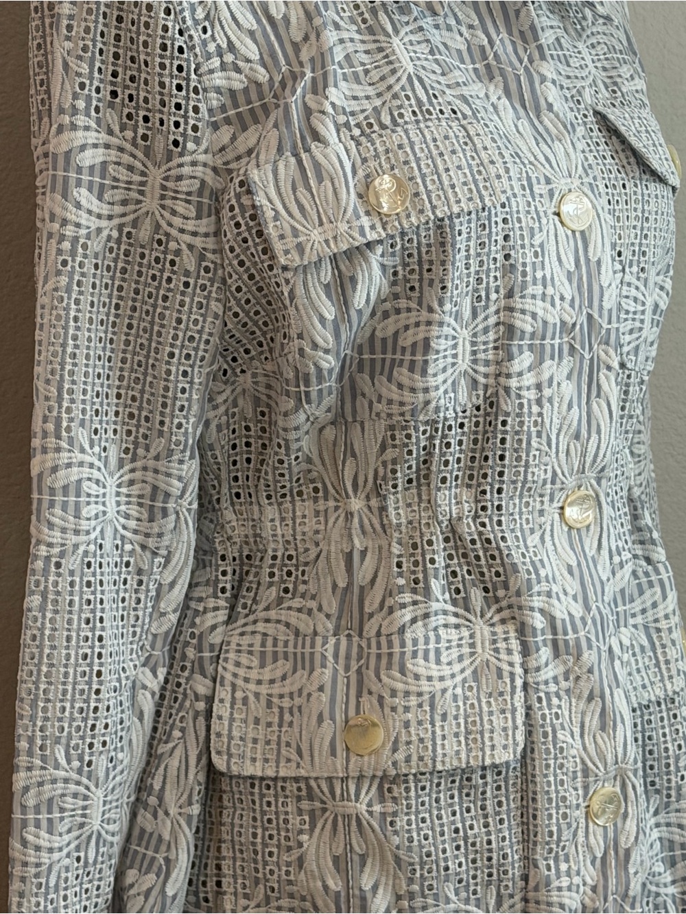 Veronica Beard Kiki Eyelet Jacket NWT Blue Utility Cinch Waist Size 6 - Picture 7 of 12